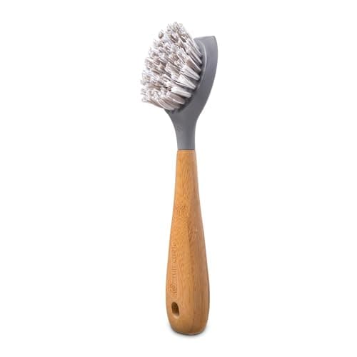 Full Circle Tenacious C Bamboo Dish Brush and Scraper - Kitchen Cleaning Tool Set for Cast Iron Cookware, Dishes, Pots, Sinks - Tough Nylon Bristles, Scrub Brushes with Handle image