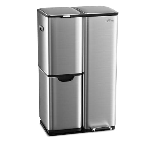 mVm 16 Gal 3 in 1 Kitchen Step Trash Can with Soft Close Lid, Heavy Duty Anti Fingerprint Dual Trash Bins for Recycling and Trash in Office Home Markets, Ideal for Wet Dry Waste Sorting (Gray) image