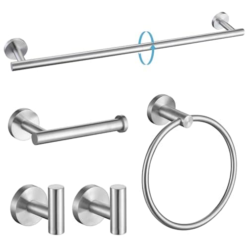 TURS 5 Piece Bathroom Hardware Set Brushed, SUS304 Stainless Steel Bath Towel Bar Set, 24 Inch Bathroom Accessories Kit Wall Mounted image