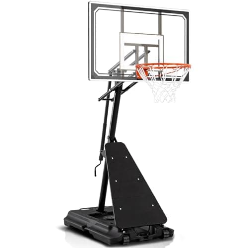 Skytime Basketball Hoop, Portable Basketball Hoop Outdoor with Shatterproof 44in PC Black Backboard, 5.3-10ft Height Stepless Regulation Basketball Goal System image