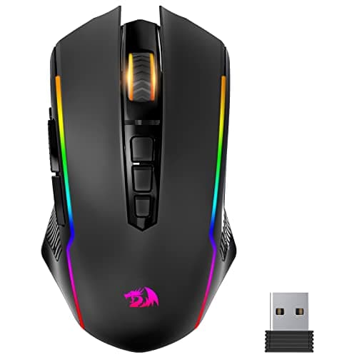 Redragon Gaming Mouse, Wireless Mouse Gaming with 8000 DPI, PC Gaming Mice with Fire Button, RGB Backlit Programmable Ergonomic Mouse Gamer, Rechargeable, 70Hrs for Windows, Mac Gamer, Black image