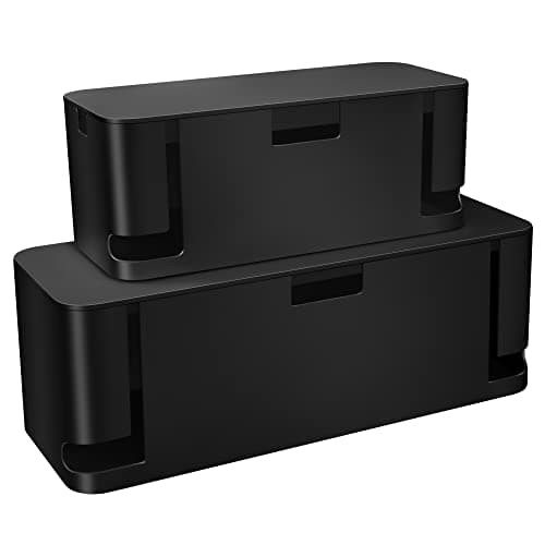 Cable Management Box Black, 2Pack Cord Organizer Box - Extra Large and Medium Size, Cord Hider Box to Conceal Power Strips on Desk or Floor, Made from Electrically Safe ABS Material image