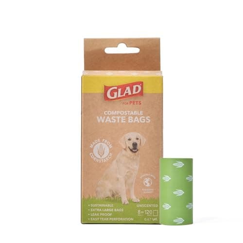 GLAD for Pets Compostable Waste Bags, Extra Large Size, 120 Count | Sustainable Dog Waste Bags Made from Cornstarch, Certified At-Home and Industrially Compostable Poop Bags image