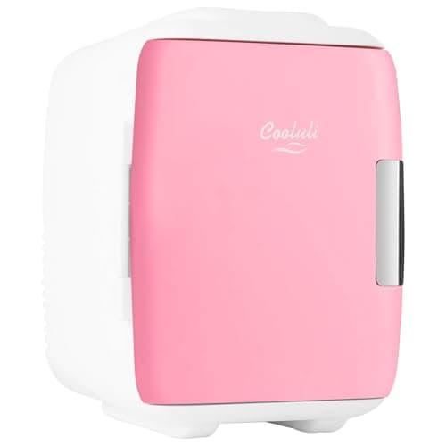 Cooluli Mini Fridge for Bedroom - Car, Office Desk & Dorm Room - Portable 4L/6 Can Electric Plug In Cooler & Warmer for Food, Drinks, Skincare Beauty & Makeup - 12v AC/DC & Exclusive USB Option, Pink image