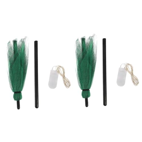 2 Sets Witch Broom Fairy LED Lights Battery Torch Costume Decorations Lights for Dolls Lights Battery Operated Control Witches Broomstick Pan Party Headlamp Handle Green Plastic image