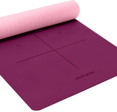 Heathyoga Eco Friendly Non Slip Yoga Mat, Body Alignment System, SGS Certified TPE Material - Textured Non Slip Surface and Optimal Cushioning,72"x 26" Thickness 1/4" image