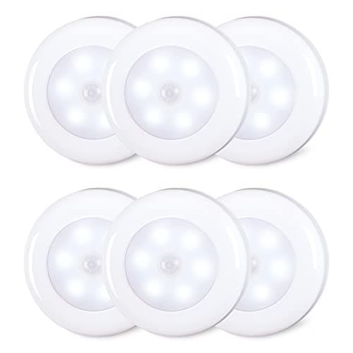 STAR-SPANGLED 6 Pack 2.8” Motion Sensor Lights Indoor AAA Battery Operated, Stick on LED Puck Light for Stairs, Under Cabinet, Closet, Cool White image