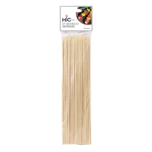 HIC Kitchen Bamboo BBQ Kabob Grill Skewers - 12-Inch Long, Set of 100 - Eco-Friendly, Food-Safe, Ideal for Grilling, Roasting, and More - Perfect for Everyday Meals and Effortless Entertaining image