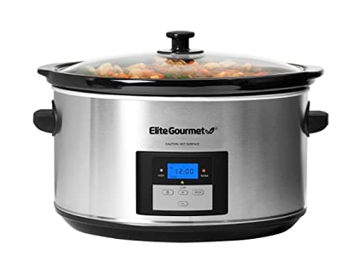 Elite Gourmet MST-900D 8.5Qt Digital Programmable XL Jumbo Slow Cooker, Adjustable Temp, Entrees, Sauces, Stews & Dips, Dishwasher Safe Glass Lid & Crock, Stainless Steel image