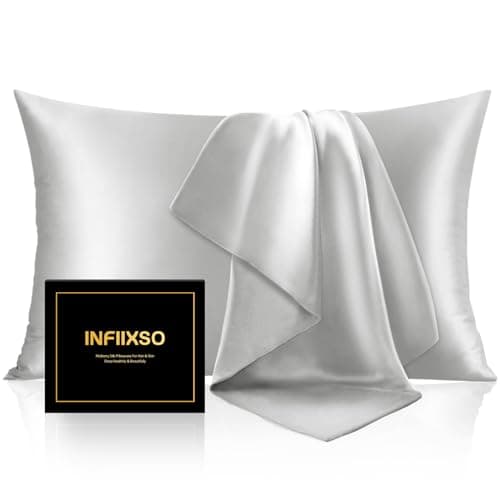 INFIIXSO Mulberry Silk Pillowcase for Hair and Skin, Silk Pillow Cases Standard Size Set of 2 with Hidden Zipper 20x26 Inches, Ultra Smooth Cooling Pillow Cases for Hot Sleepers(Light Grey,2 Pack) image