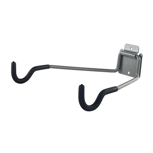 Stalwart Bike Wall Mount - EVA Foam Padded Bicycle Hooks with 50lb Capacity - Flip-Up Garage Bicycle Rack for Mountain, Road, and Kids Bikes by Rad Sportz, Silver, Black image