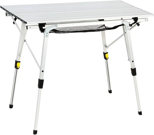 PORTAL Outdoor Folding Portable Picnic Camping Table with Adjustable Height Aluminum Roll Up Table Top Mesh Layer, Silver image