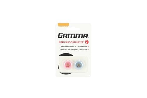 GAMMA Shockbuster Ring Tennis Racket Dampener, Easy-to-Install Tennis Dampener with Zorbicon Gel Technology Minimizes Vibration During Prolonged Use, Red and Black, Pack of 2 image