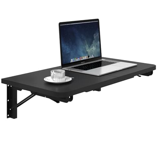 TEAMIX Wall Mounted Folding Table, Black Floating Desk for Small Spaces, Drop Leaf Dining Table for Kitchen Fold Down Laundry Shelf with Heavy-Duty Brackets image
