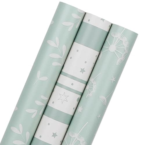 WRAP STORM Aesthetic Gift Wrapping Paper for All Occasions - 3 Mini Rolls 17" x 120" - Elegant Neutral Sage Wrap Paper for Birthday, Baby Shower, Wedding & Christmas image