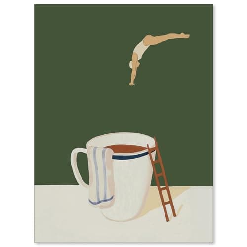 Fun Modern Coffee Diver Posters Vintage Abstract Kitchen Wall Art Trendy Retro Pop Canvas Prints for Coffee Shop Home Bar Wall Decor 12x16 inch Unframed image