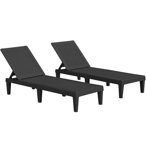 JUMMICO Patio Chaise Lounge Chair Set of 2 Outdoor PE Waterproof Adjustable Easy Assembly Lounge Chairs for Outside Pool Garden Deck Beach (Black) image