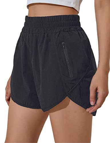 BMJL Women's Running Shorts Elastic High Waisted Shorts Pocket Sporty Workout Shorts Quick Dry Athletic Shorts Pants(L,Black) image