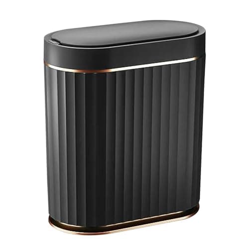 Black Bathroom Trash Can with Lid - ELPEHCO 2 Gallon Sensor Trash Bin, Automatic Narrow Garbage Can, Waterproof Smart Trash Can, Slim Motion Sensor Waste Bins for Bathroom, Living Room, Office image