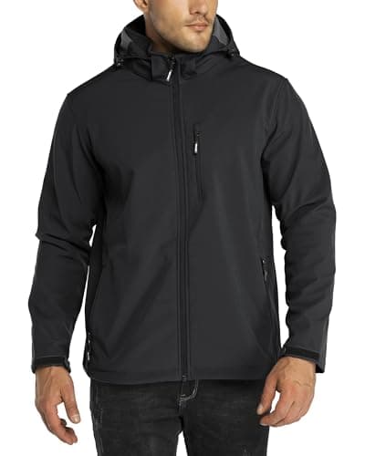 Outdoor Ventures Men's Lightweight Softshell Jacket Fleece Lined Hooded Water Resistant Winter Hiking Windbreaker Jackets image