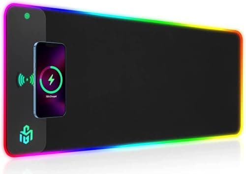 GIM Wireless Charging RGB Gaming Mouse Pad 15W, LED Mouse Mat 800x300x4MM, 10 Light Modes Extra Large Mousepad Non-Slip Rubber Base Computer Keyboard Mat for Gaming, MacBook, PC, Laptop, Desk image