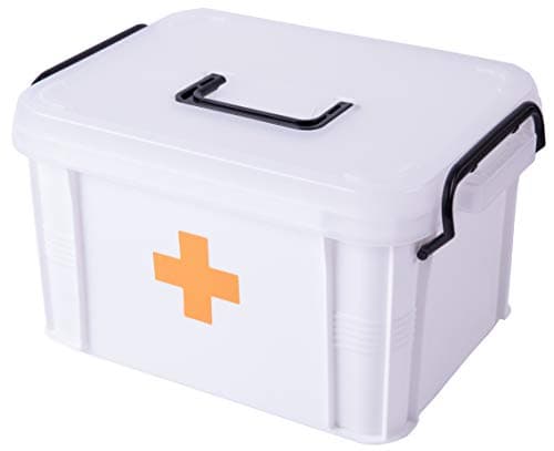 White Large Empty Medical Box for Home Emergency Supplies, Travel, Car, and Dorms – Compact First Aid Box with Handle, Detachable Tray and Locking Lid – Medical Organizer and First Aid Kit Storage image
