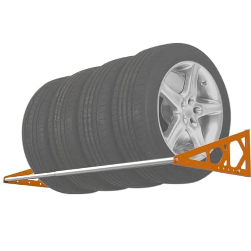Fioracl Tire Rack Wall Mount Adjustable 31"-56" Tire Storage Rack Wall Mount Wheel Rack with Heavy Duty Telescopic RodsSteel 400 Pound Weight Capacity (Orange) image