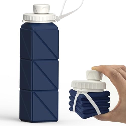 BEAUTAIL Collapsible Water Bottles, Silicone Foldable Portable Water Bottle 610ml, Lightweight Reusable Leakproof for Travel Camping Hiking Cycling Yoga Sports Outdoor, 1 Pack (Dark Blue) image