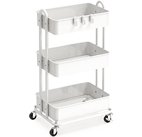 Simple Houseware 3-Tier Heavy Duty Metal Utility Rolling Cart, White image