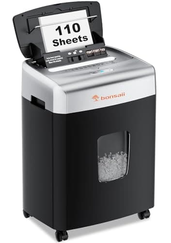Bonsaii Paper Shredder for Office, 110-Sheet Autofeed Heavy Duty Shredder for Home Office Use, 30 Minutes/Micro Cut/P-4 High Security Level/6 Gallon Large Bin image
