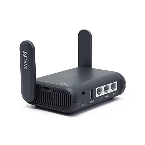 GL.iNet GL-AXT1800(Slate AX) Portable Gigabit Travel Router, Pocket-Sized, Wi-Fi 6, Extender/Repeater for Hotel&Public Network Storage, VPN Client&Server, OpenWrt, Adguard Home, USB3.0, TF Card Slot image