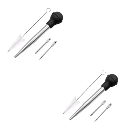 MAGICLULU 2 Sets Grill Injector Pump Bbq Turkey Meat Injector Food Grade Silicone Stainless Steel Easy to Use Clean Great for Marinating image