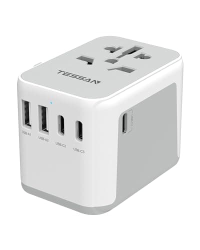 TESSAN Universal Travel Adapter, International Power Adapter 5.6A 3 USB C 2 USB A Ports, Travel Worldwide Plug Adaptor, Outlet Wall Charger for Europe UK EU AUS (Type C/G/A/I) image