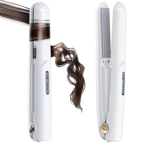 Cordless Hair Straightener and Curler 2 in 1 Ceramic Flat Iron Mini Cordless Portable Travel Hot Tools Straight Curl for Women Men USB Rechargeable with Pouch (White) image