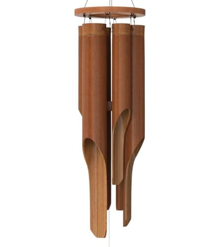 Nalulu Classic Bamboo Wind Chimes - Outside Outdoor Wood Wooden Windchimes, Medium, Handcrafted with Calming Deep Tones, Ideal Home Decor or Gift for Any Occasion image