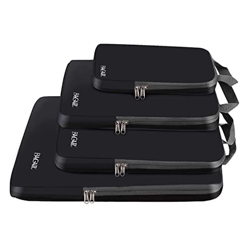 BAGAIL 4 Set/6 Set/8 Set Compression Packing Cubes Travel Accessories Expandable Packing Organizers(Black ClothPattern 4 Set) image