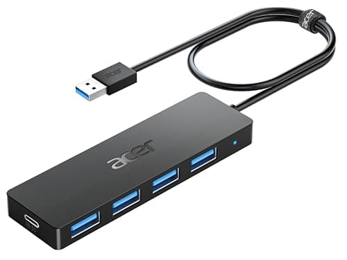 Acer USB Hub 4 Ports, Multiple USB 3.0 Hub, USBA Splitter for Laptop with Type C Power Port, Extender for A Port Laptop, PC, Desktop and More (2ft) image