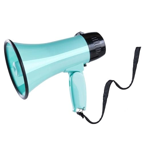 MyMealivos Portable Megaphone Bullhorn 20 Watt Power Megaphone Speaker Voice and Siren/Alarm Modes with Volume Control and Strap (Teal) image