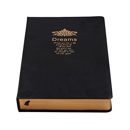 BenOpinion Lined Journal Notebook, Black Faux Leather Cover, 100Gsm Premium Thick Papers with Golden Rim, 416 Pages A5 Dream Journals for Writing image