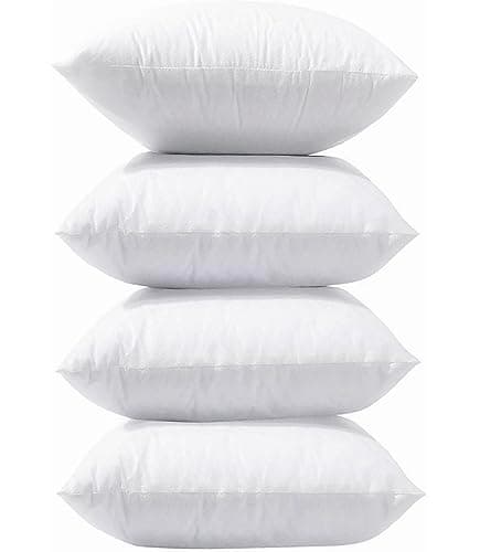 LANE LINEN 4 Pack 18x18 White Throw Pillow Inserts for Decorative Pillow Covers, Couch Pillows for Living Room, Fluffy Pillows for Bed image