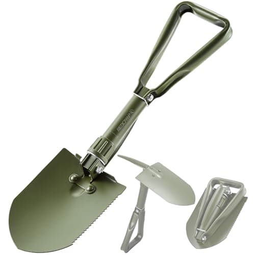 REDCAMP 23" Military Folding Camping Shovel w/Cover,Portable Shovel with High Manganese Steel, Tactical Entrenching Tool Tri-fold Handle Shovel for Camping Hiking Sand Mud Snow Beach, Green 2.5Lbs image