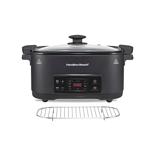 Hamilton Beach 6 Quart 9-in-1 Programmable Slow Cooker with Sear, Browning, Rice, Steam, Sauté, Roast Delay Start & Keep Warm Functions, Nonstick PFAS-Free Dishwasher Safe Crock, Black (33604) image