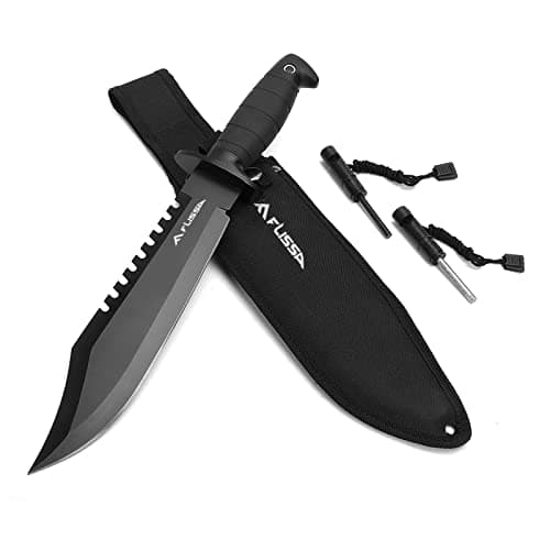 FLISSA Survival Hunting Knife with Sheath, 15-inch Full Tang Fixed Blade Tactical Bowie Knife with Sharpener & Fire Starter for Camping, Outdoor, Bushcraft image