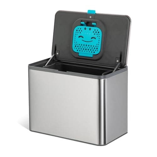 Home Zone Living Kitchen Compost Bin with CleanAura, Stainless Steel, Small and Compact Design, Includes Placement Attachments, 5 Liter Capacity, Silver image
