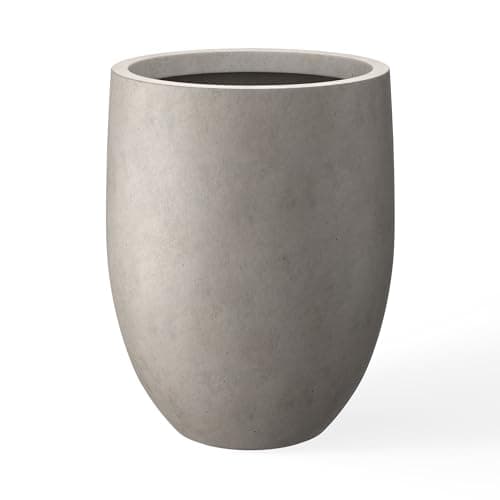 Kante 21.7" H Weathered Concrete Tall Planter, Large Outdoor Indoor Decorative Pot with Drainage Hole and Rubber Plug, Modern Round Style for Home and Garden image