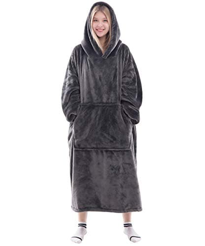 Waitu Wearable Blanket Sweatshirt Gifts for Women and Men, Warm and Cozy Giant Blanket Hoodie, Thick Flannel Blanket with Sleeves and Giant Pocket - Dark Gray image