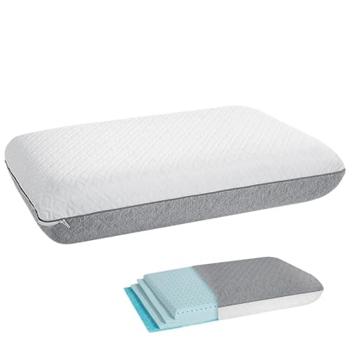 Adjustable Firm Memory Foam Pillow for Sleeping, Cooling Memory Foam Pillow with Two Sides Cover, Height Adjustable Pillow for Side Sleeper, Slim Pillow for Adult, Neckpain Relief, Washable, Standard image