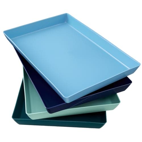 US Acrylic Coastal Plastic Serving Trays (Set of 4) 15” x 10” | Large Unbreakable Reusable Rectangular Party Platters | Serve Appetizers, Fruit, Veggies, & Desserts | BPA-Free & Made in USA image