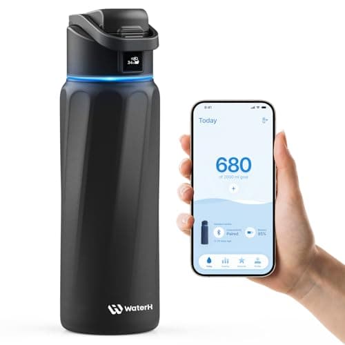 BOOST Smart Water Bottle with Reminder & Tracker - Double Wall Vacuum Insulated Stainless Steel, Wide Mouth 32 oz, Ideal Gift - Black image