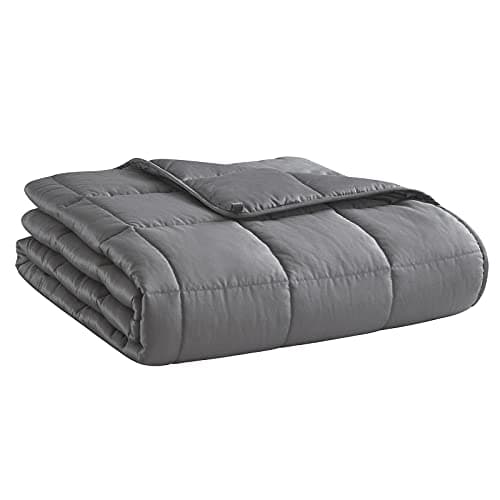 L'AGRATY Weighted Blanket for Adults- Dark Grey, 48"x72", 15lbs, Twin Full Size Heavy Throw Blanket, Cooling, Breathable, Microfiber with Glass Beads, Big, Washable, All-Season image